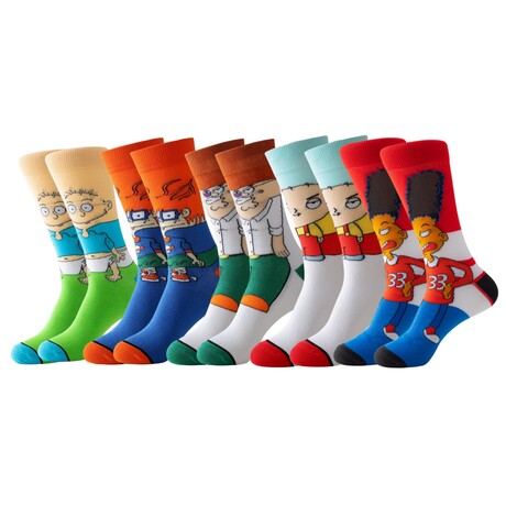 Pack of 5 // Cartoon Characters Crew Socks // Style 1