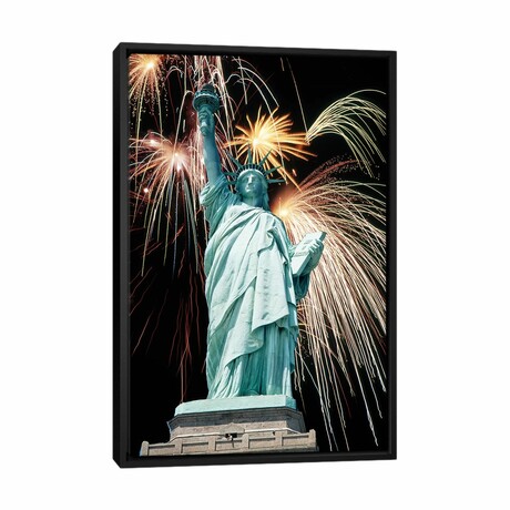 Fireworks Explode Behind Statue Of Liberty New York Ny by Vintage Images (26"H x 18"W x 1.5"D)