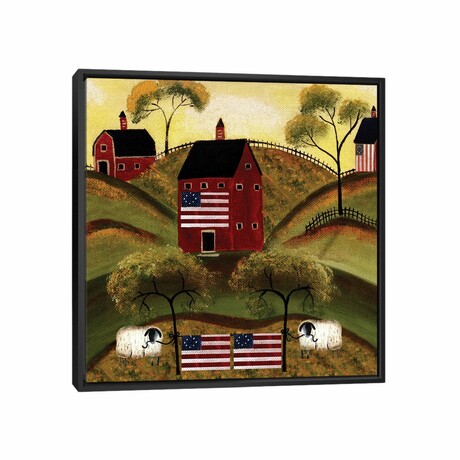 4th Of July Sheep Red Barns by Cheryl Bartley (12"H x 12"W x 1.5"D)