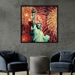 1980s Fourth Of July Fireworks And The Statue Of Liberty by Vintage Images (12"H x 12"W x 1.5"D)
