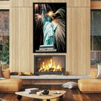 Fireworks Explode Behind Statue Of Liberty New York Ny by Vintage Images (26"H x 18"W x 1.5"D)