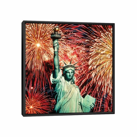 1980s Fourth Of July Fireworks And The Statue Of Liberty by Vintage Images (12"H x 12"W x 1.5"D)