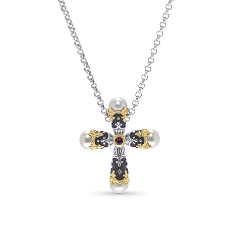 Nemesis Sterling Silver + 18K Yellow Gold Tourmaline + Pearl Pendant Necklace // 26" // Store Display