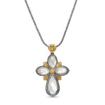 Sterling Silver + 18K Yellow Gold Mother Of Pearl Cross Pendant Necklace // 19" // Store Display