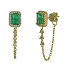 Rectangular 14K Yellow Gold Diamond & Emerald Earrings