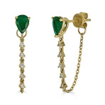 Inverted Drop 14K Yellow Gold Diamond & Emerald Earrings