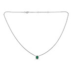 Vertical Oval Pendant // 14K White Gold Diamond & Emerald Necklace // 16-18" Adjustable Chain