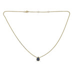 Drop Pendant // 14K Yellow Gold Diamond & Sapphire Necklace // 16-18" Adjustable Chain