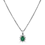 14K White Gold Diamond & Emerald Pendant -16-18" Adjustable Chain