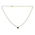 Horizontal Oval Pendant // 14K Yellow Gold Diamond & Emerald Necklace // 16-18" Adjustable Chain