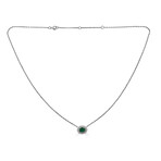 Horizontal Oval Pendant // 14K White Gold Diamond & Emerald Necklace // 16-18" Adjustable Chain // Style 1