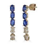 Rectangular 14K Yellow Gold Diamond & Sapphire Earrings