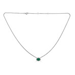 Horizontal Oval Pendant // 14K White Gold Diamond & Emerald Necklace // 16-18" Adjustable Chain // Style 2