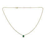 Vertical Oval Pendant // 14K Yellow Gold Diamond & Emerald Necklace // 16-18" Adjustable Chain