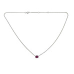 Horizontal Oval Pendant // 14K White Gold Ruby Necklace // 16-18" Adjustable Chain