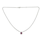 Drop Pendant // 14K White Gold Diamond & Ruby Necklace // 16-18" Adjustable Chain