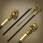 Brass Finish Skull Sword Cane // 36.75"