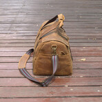 Stitched Detail Genuine Leather Holdall // Brown