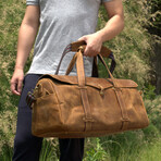 Stitched Detail Genuine Leather Holdall // Brown