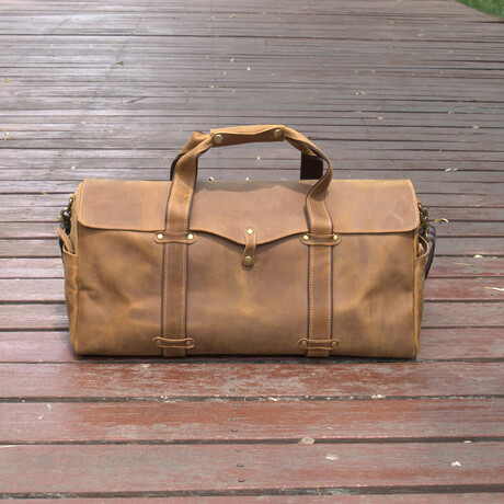 Genuine Leather Holdall // Brown