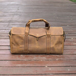 Stitched Detail Genuine Leather Holdall // Brown