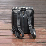 Genuine Leather Backpack With Straps Detail // Black