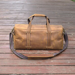 Stitched Detail Genuine Leather Holdall // Brown