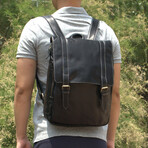 Genuine Leather Backpack With Straps Detail // Black