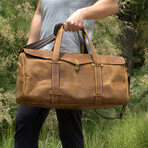 Stitched Detail Genuine Leather Holdall // Brown