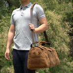 Stitched Detail Genuine Leather Holdall // Brown