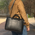 Minimalist Leather Briefcase Laptop Bag // Black