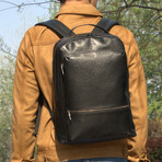 Minimalist Zip Open Leather Backpack // Black