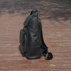 Top Zip Open Leather Backpack // Black