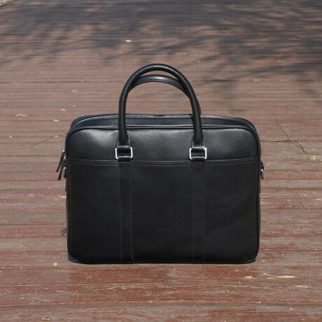 Minimalist Leather Briefcase Laptop Bag // Black