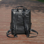 Top Zip Open Leather Backpack // Black