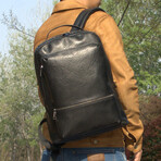 Minimalist Zip Open Leather Backpack // Black