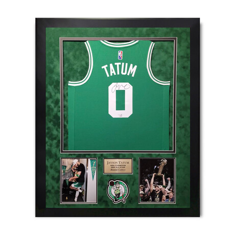 Jayson Tatum // Boston Celtics // Autographed Green Jersey + Framed
