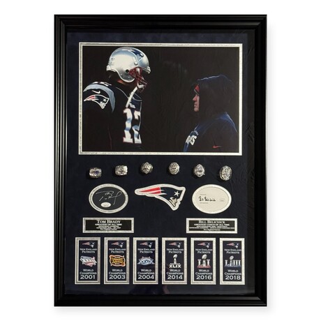 Tom Brady & Bill Belichick // New England Patriots // Autographed Cuts + Framed Collage