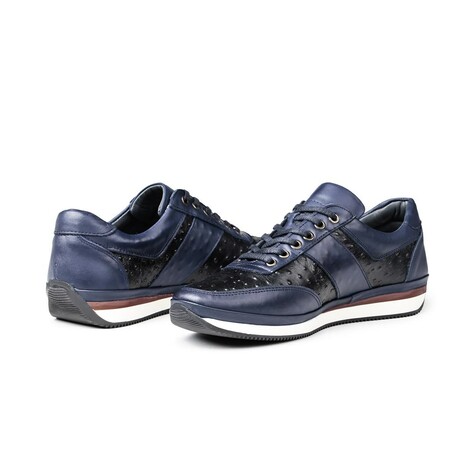 Men's Ostrich Genuine Leather Casual Sneakers // Navy Blue (Euro: 40)