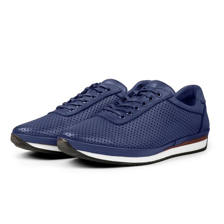 Men's Pierced Genuine Leather Casual Sneakers // Navy Blue (Euro: 40)