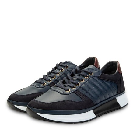 Men's Genuine Leather + Suede Casual Sneakers // Navy Blue (Euro: 40)