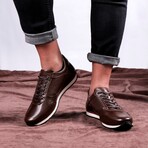 Men's Pierced+Plain Genuine Leather Casual Sneakers // Brown (Euro: 43)