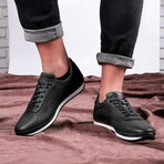 Men's Pierced Genuine Leather Casual Sneakers // Black (Euro: 44)