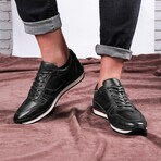 Men's Plain-Pierced Genuine Leather Casual Sneakers // Black (Euro: 41)