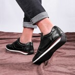 Men's Plain-Pierced Genuine Leather Casual Sneakers // Black (Euro: 44)