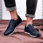 Men's Pierced Genuine Leather Casual Sneakers // Navy Blue (Euro: 43)