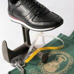 Men's Plain-Pierced Genuine Leather Casual Sneakers // Black (Euro: 42)