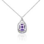 Fine Jewelry // 14K White Gold Amethyst + Diamond Pendant Necklace // 18" // New