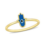 Enamel Hamsa Ring // 14k Yellow Gold //Turquoise