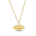 Evil Eye Pendant with Chain // 14k Yellow Gold // 17"